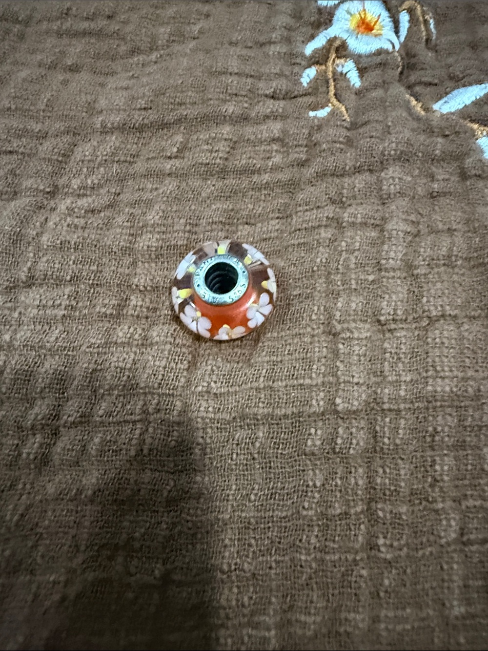 Pandora Orange Glass Floral Charm Bead